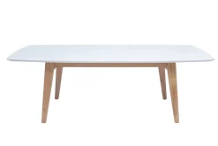 Table extensible rallonges intégrées rectangulaire finition bois blanc et hévéa massif L180-230 cm FIFTIES
