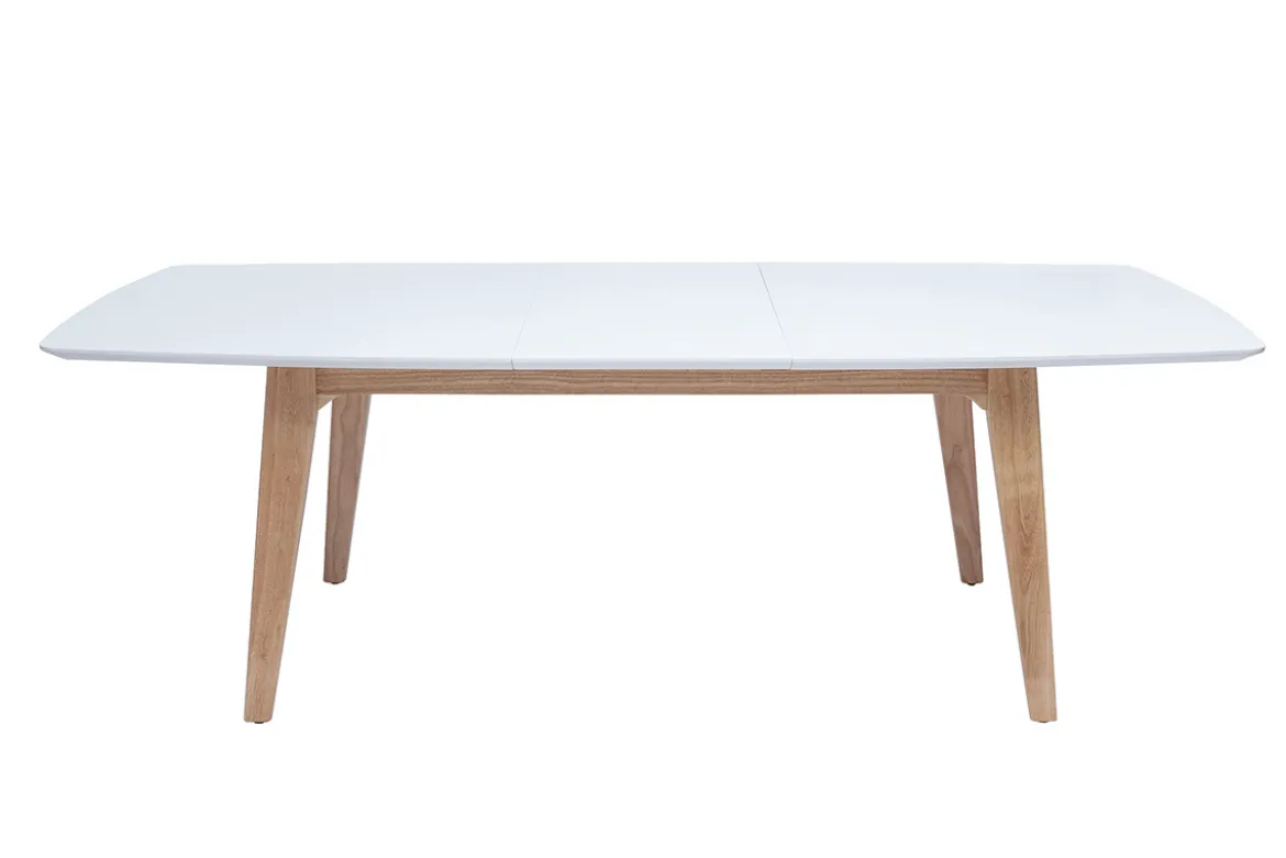 Table extensible rallonges intégrées rectangulaire finition bois blanc et hévéa massif L180-230 cm FIFTIES
