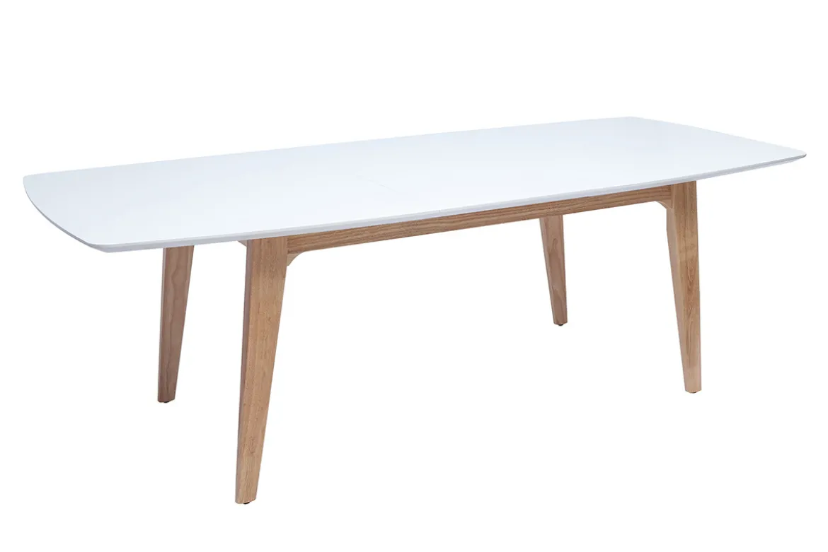 Table extensible rallonges intégrées rectangulaire finition bois blanc et hévéa massif L180-230 cm FIFTIES