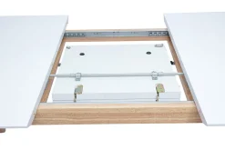Table extensible rallonges intégrées rectangulaire finition bois blanc et hévéa massif L180-230 cm FIFTIES