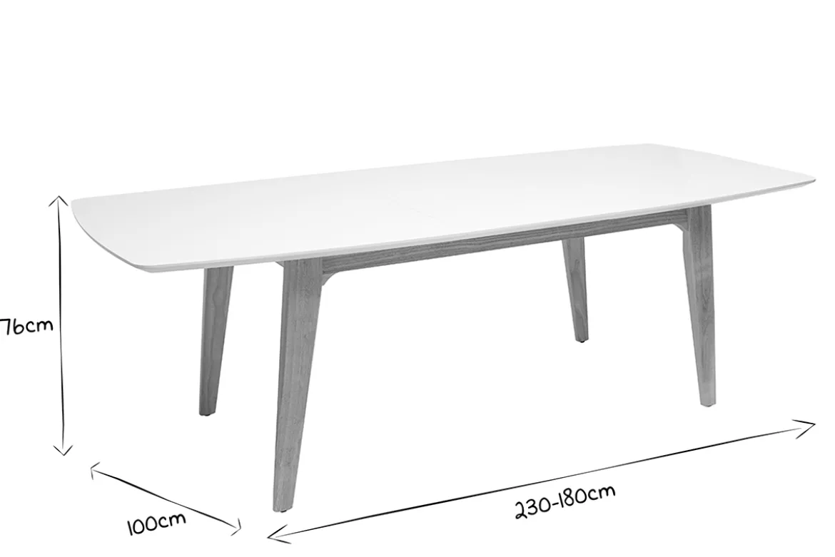 Table extensible rallonges intégrées rectangulaire finition bois blanc et hévéa massif L180-230 cm FIFTIES