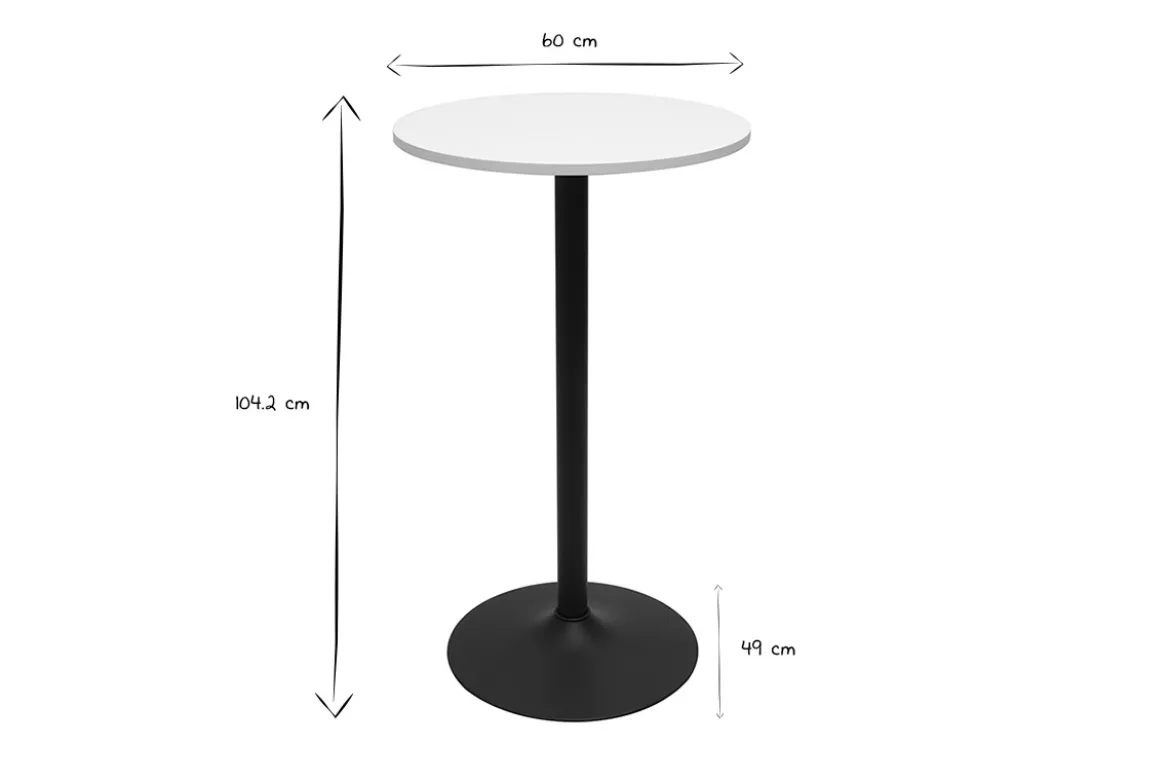 Table haute design ronde blanche et métal noir D60 cm CALISTA