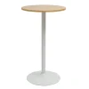 Table haute design ronde en bois clair chêne et métal blanc D60 cm CALISTA