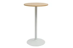 Table haute design ronde en bois clair chêne et métal blanc D60 cm CALISTA