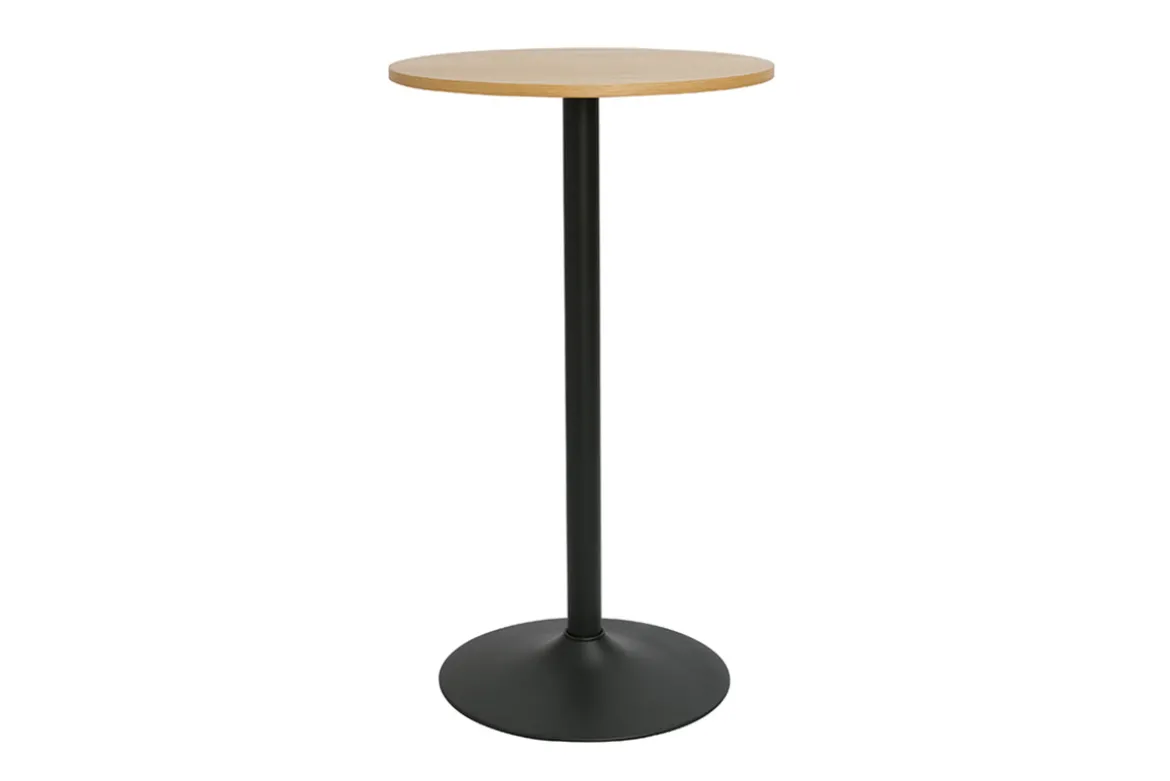Table haute design ronde en bois clair chêne et métal noir D60 cm CALISTA