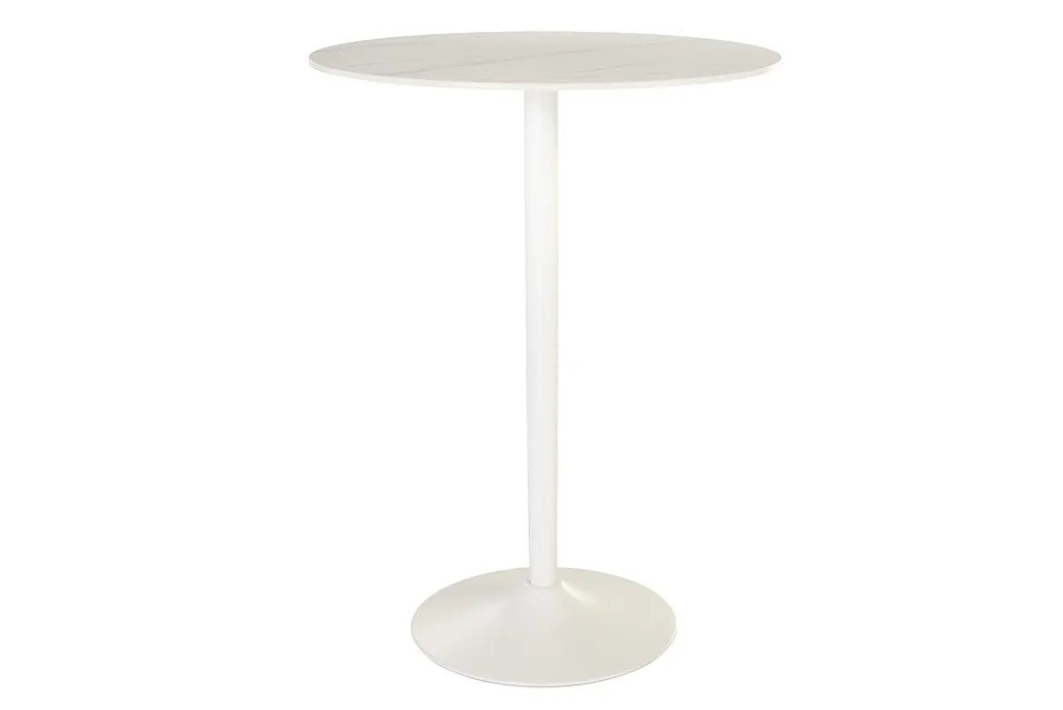 Table haute design ronde en céramique blanche et métal D80 cm MALOU