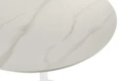 Table haute design ronde en céramique blanche et métal D80 cm MALOU
