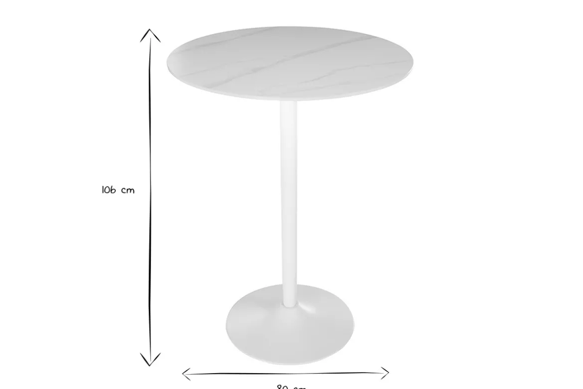 Table haute design ronde en céramique blanche et métal D80 cm MALOU
