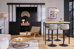Table haute industrielle en bois manguier massif et métal noir L115 cm YPSTER