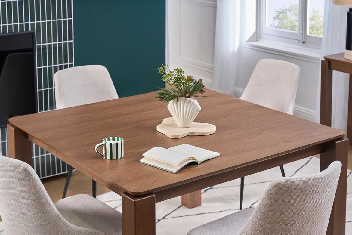 Table à manger carrée bois foncé noyer L120 cm RAYA