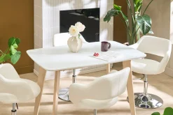 Table à manger design blanc et bois clair L120 cm LEENA