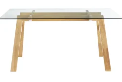 Table à manger design en verre transparent et bois clair L160 cm BACCO