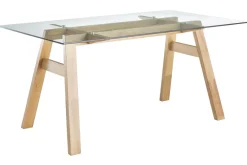 Table à manger design en verre transparent et bois clair L160 cm BACCO