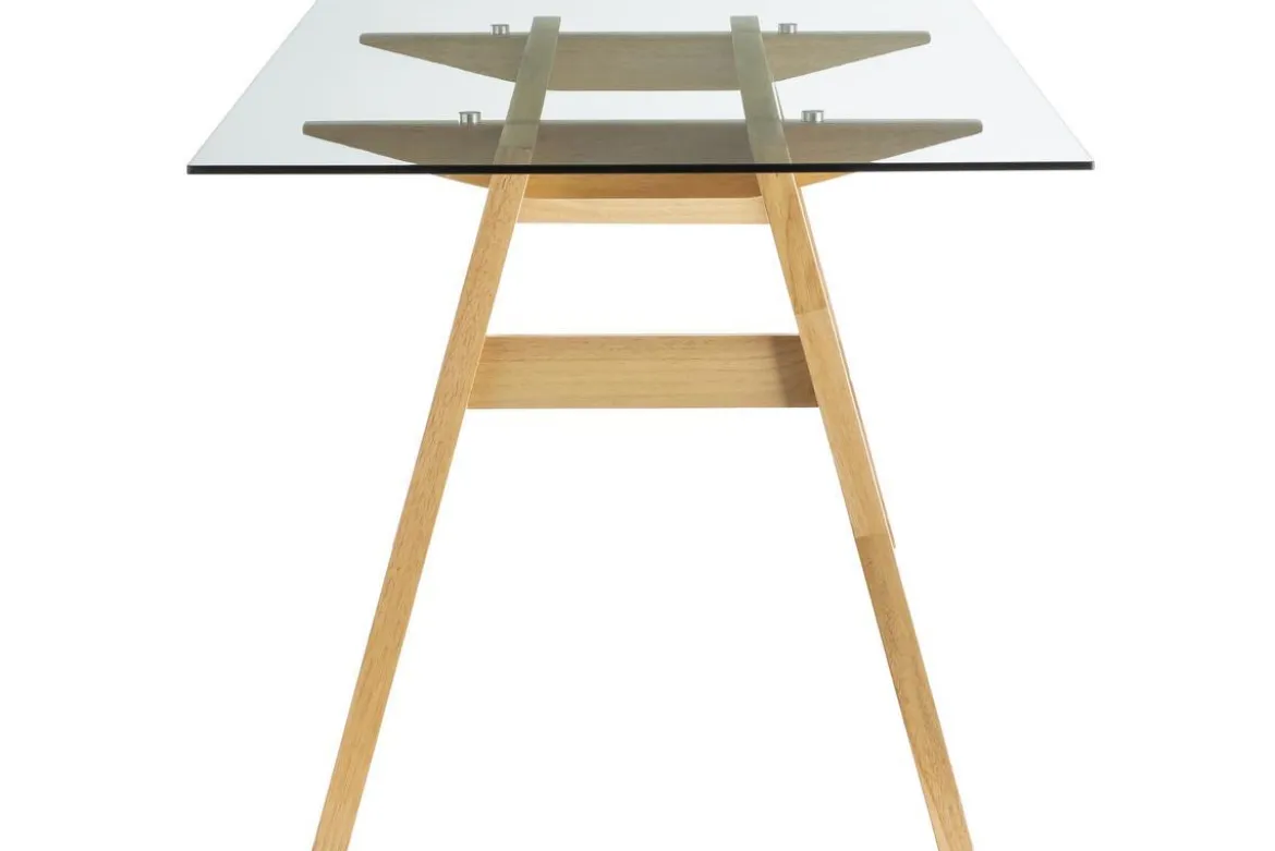 Table à manger design en verre transparent et bois clair L160 cm BACCO