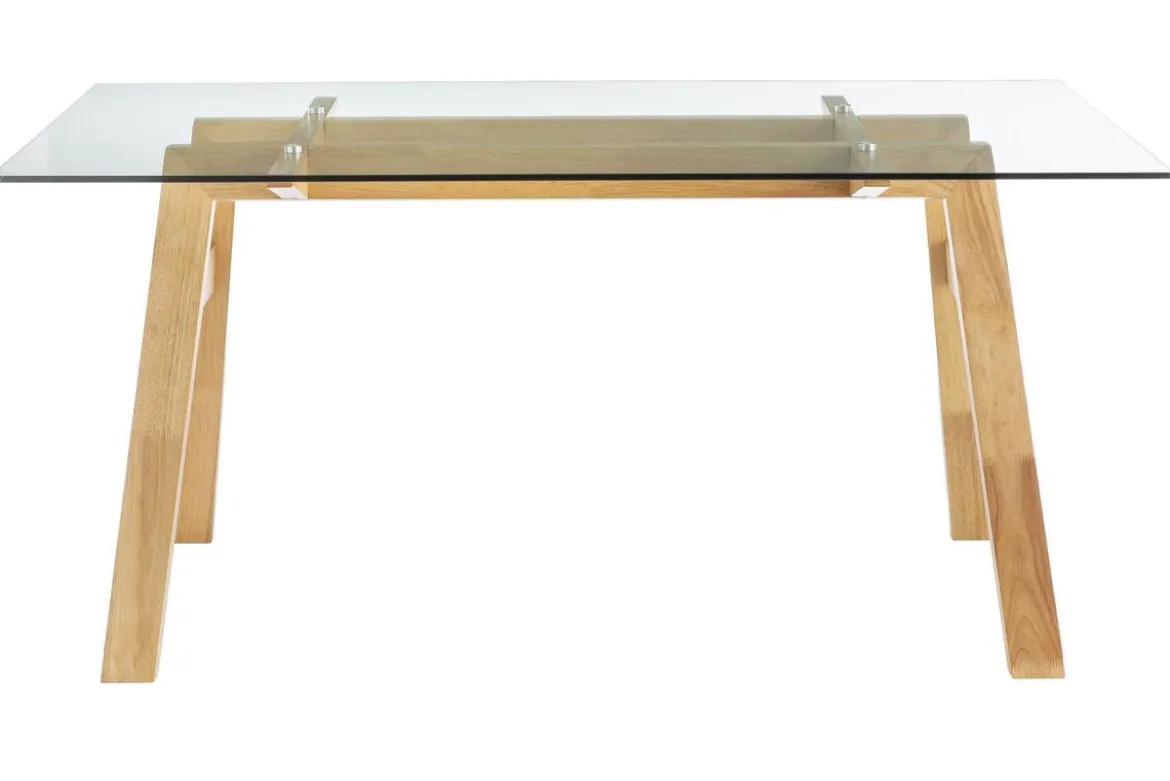 Table à manger design en verre transparent et bois clair L160 cm BACCO
