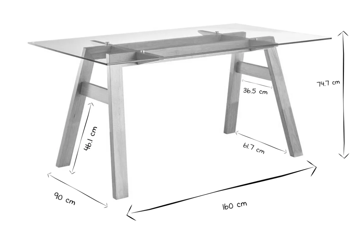 Table à manger design en verre transparent et bois clair L160 cm BACCO