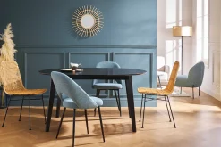 Table à manger design extensible ronde noire L120-150 cm LEENA
