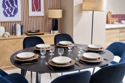 Table à manger design extensible ronde noire L120-150 cm LEENA