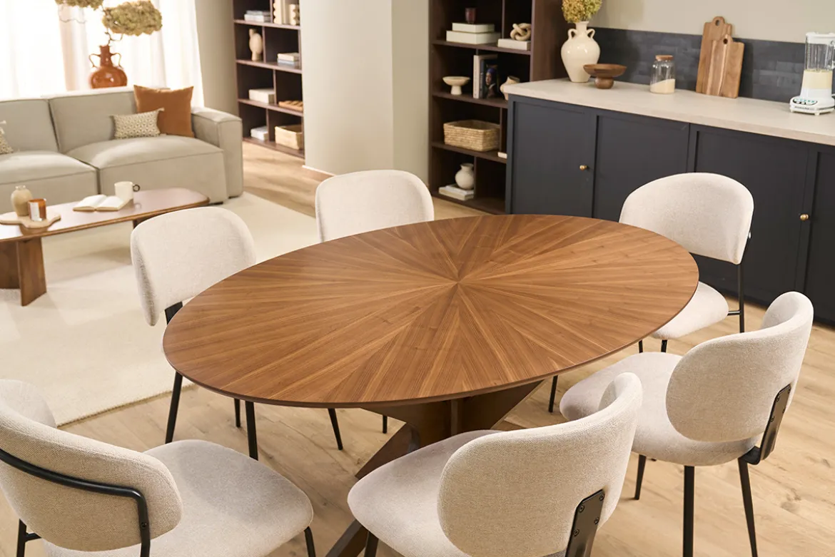 Table à manger design ovale noyer L160 cm DIELLI