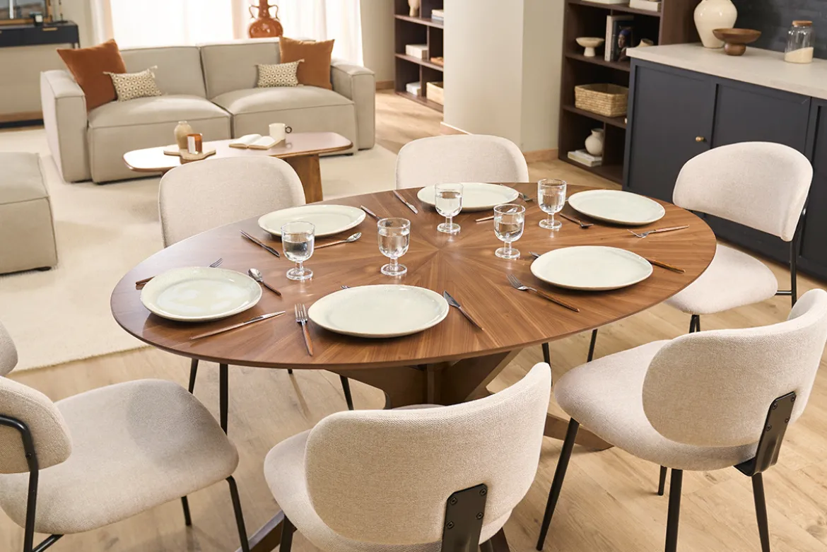 Table à manger design ovale noyer L160 cm DIELLI
