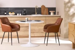 Table à manger design ronde blanche D90 cm CALISTA