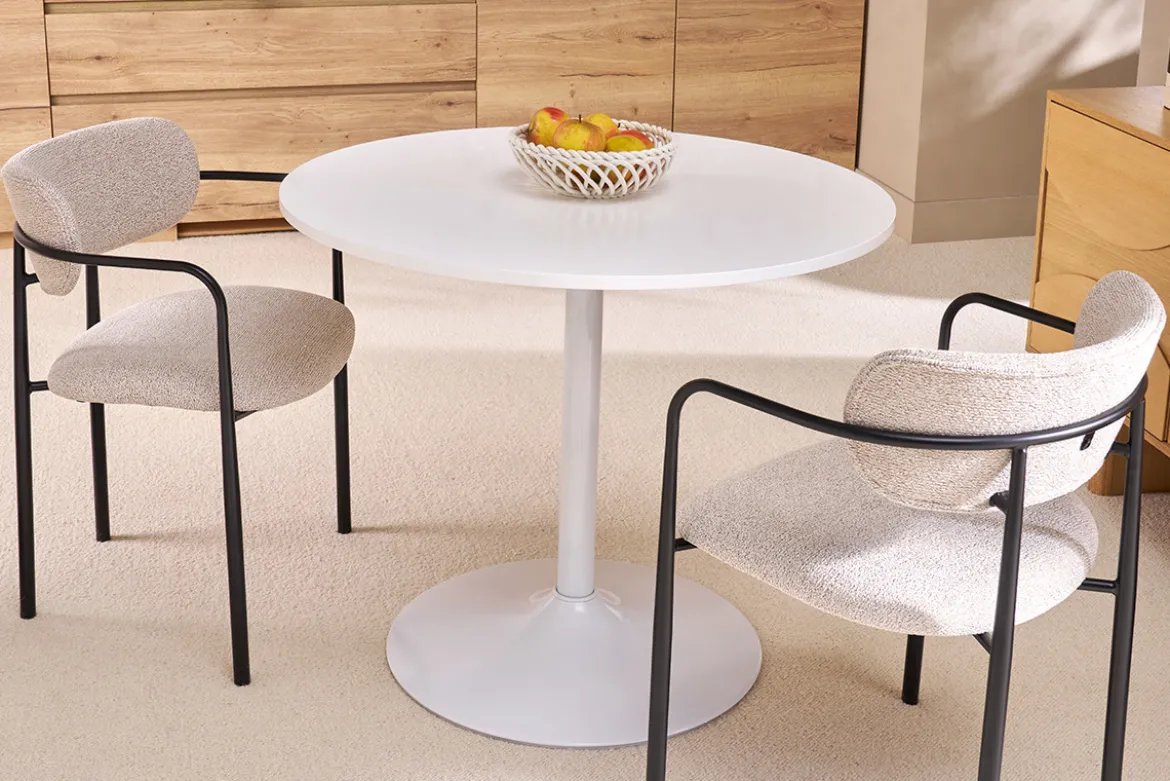 Table à manger design ronde blanche D90 cm CALISTA