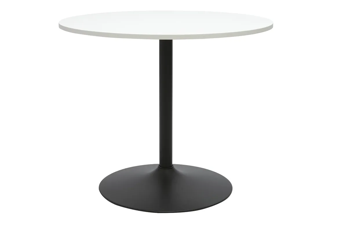 Table à manger design ronde blanche et métal noir D90 cm CALISTA
