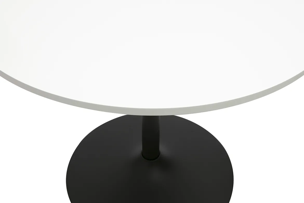 Table à manger design ronde blanche et métal noir D90 cm CALISTA