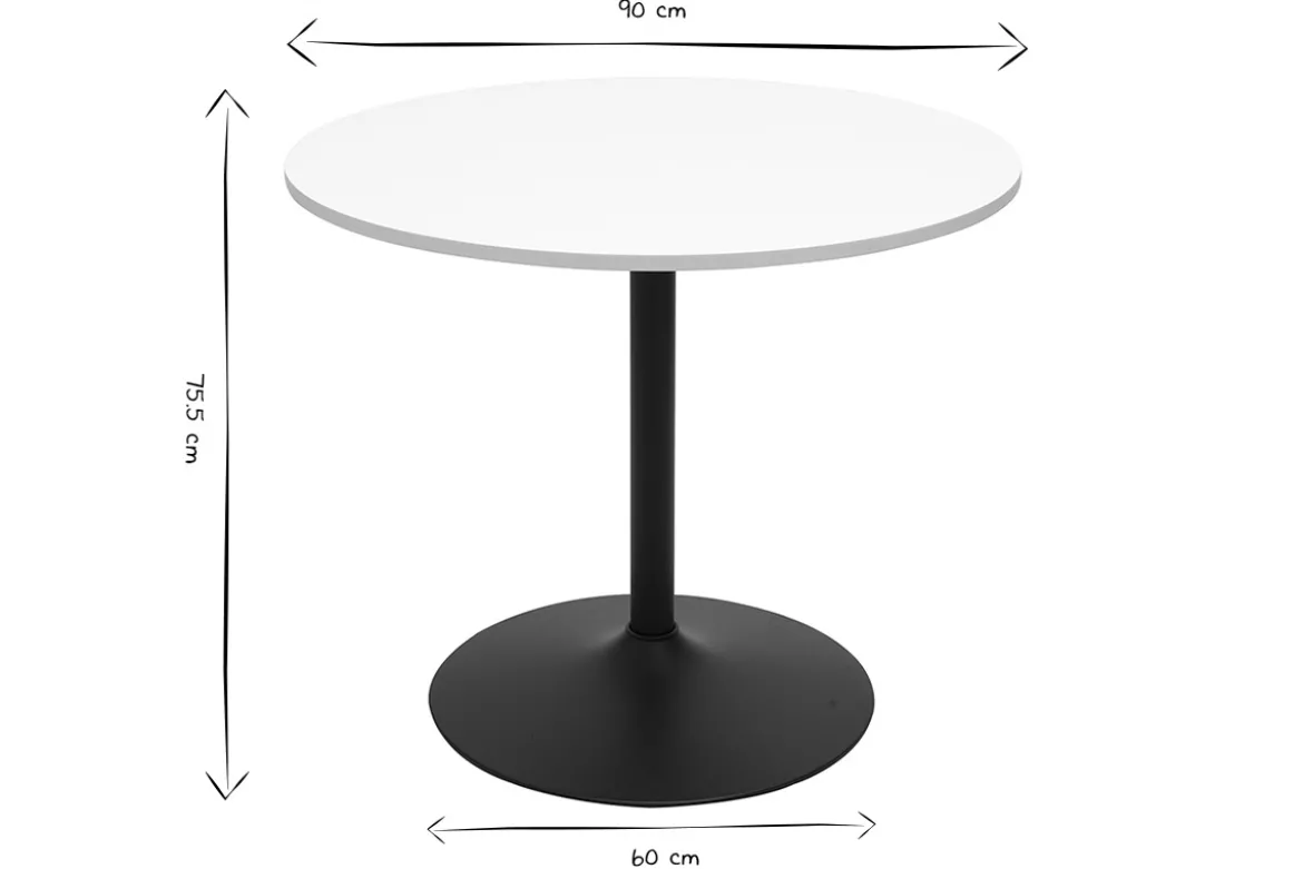 Table à manger design ronde blanche et métal noir D90 cm CALISTA