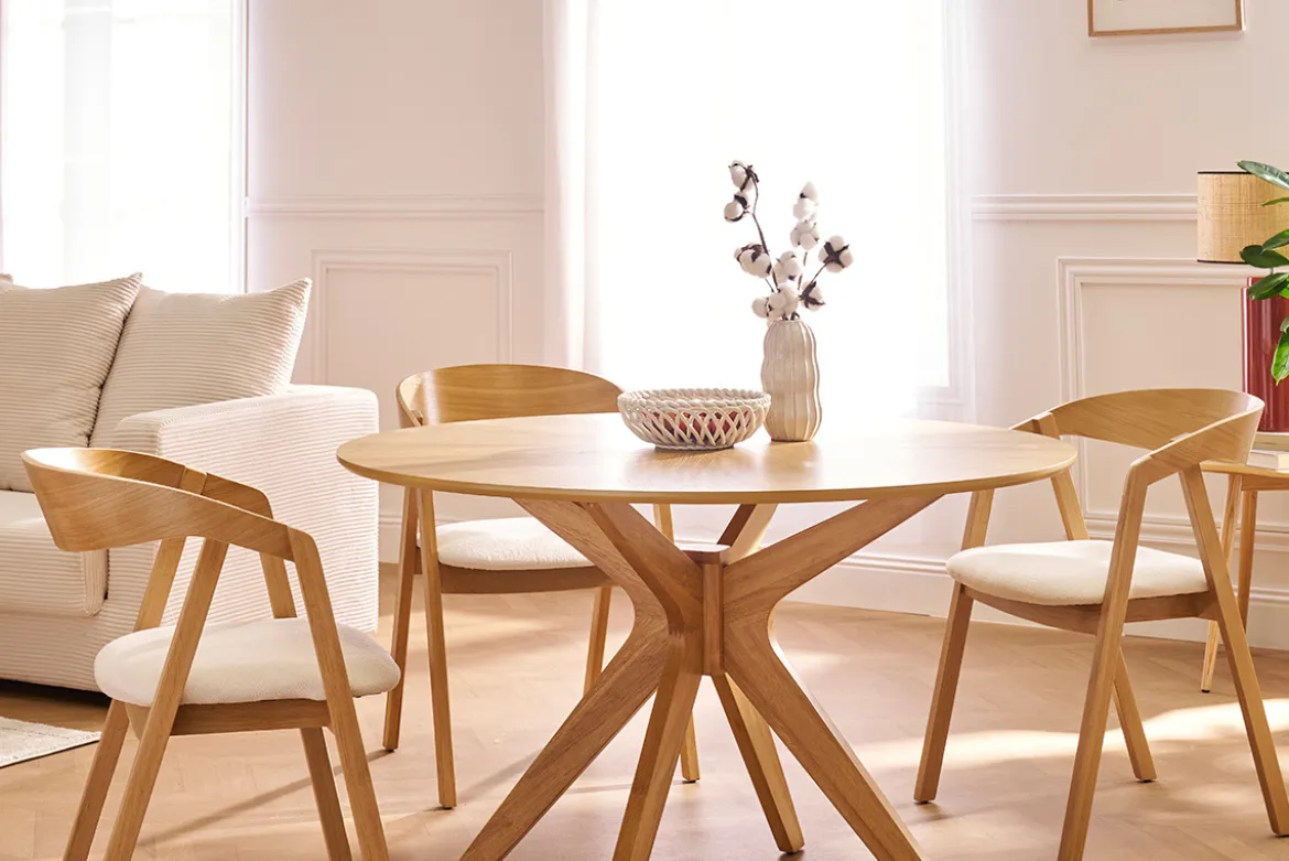 Table à manger design ronde chêne D120 cm DIELLI