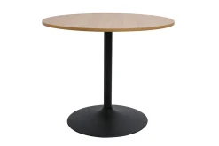 Table à manger design ronde en bois clair chêne et métal noir D90 cm CALISTA