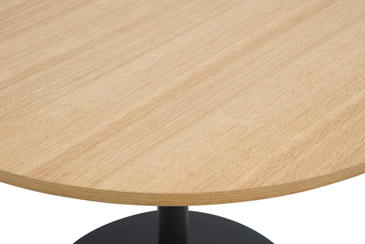 Table à manger design ronde en bois clair chêne et métal noir D90 cm CALISTA