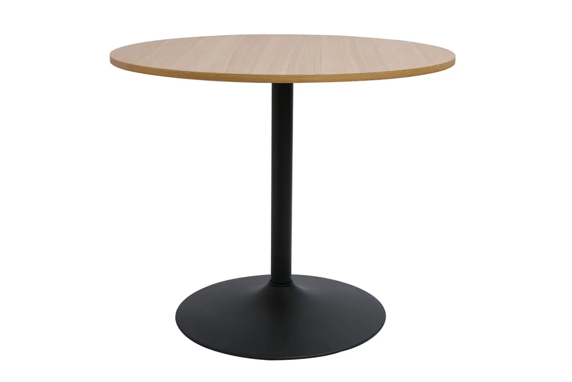 Table à manger design ronde en bois clair chêne et métal noir D90 cm CALISTA