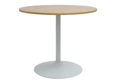 Table à manger design ronde en bois clair chêne et métal blanc D90 cm CALISTA