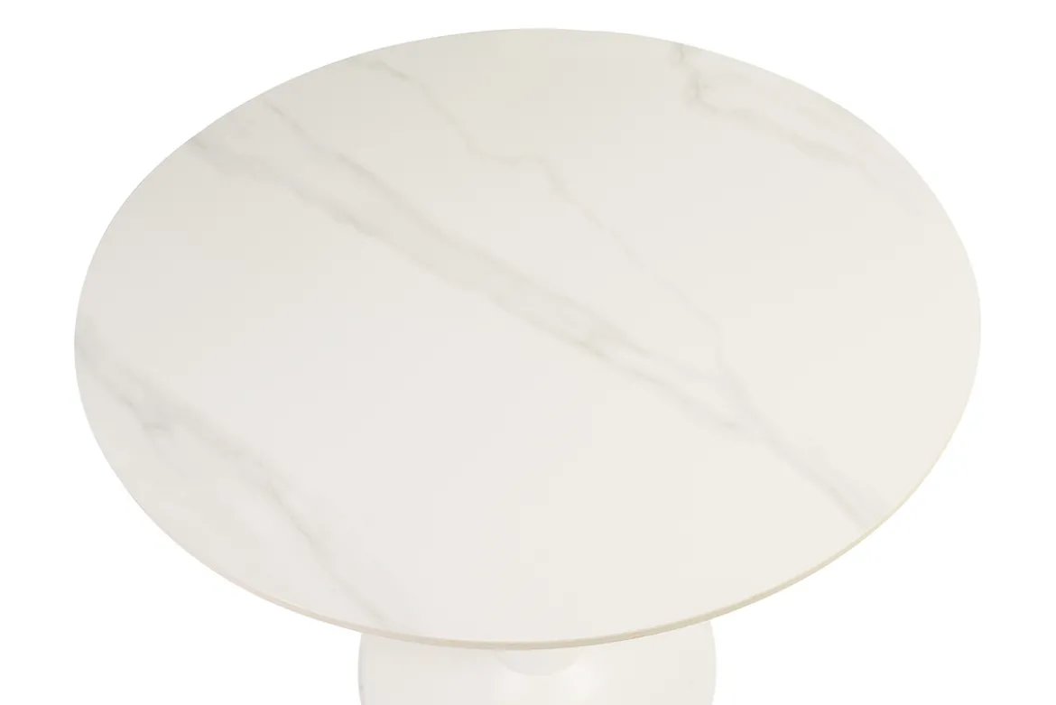 Table à manger design ronde en céramique blanche et métal D90 cm MALOU