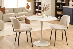 Table à manger design ronde en céramique blanche et métal D90 cm MALOU
