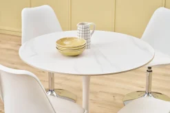 Table à manger design ronde en céramique blanche et métal D90 cm MALOU