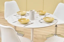 Table à manger design ronde en céramique blanche et métal D90 cm MALOU