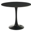 Table à manger design ronde en céramique noire et métal D90 cm MALOU