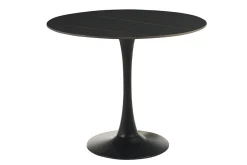 Table à manger design ronde en céramique noire et métal D90 cm MALOU