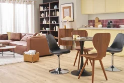 Table à manger design ronde en céramique noire et métal D90 cm MALOU