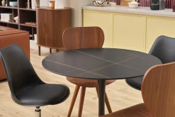 Table à manger design ronde en céramique noire et métal D90 cm MALOU