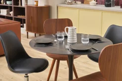 Table à manger design ronde en céramique noire et métal D90 cm MALOU