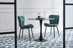 Table à manger design ronde en céramique noire et métal D90 cm MALOU