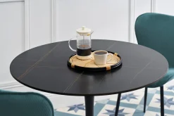Table à manger design ronde en céramique noire et métal D90 cm MALOU
