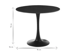 Table à manger design ronde en céramique noire et métal D90 cm MALOU