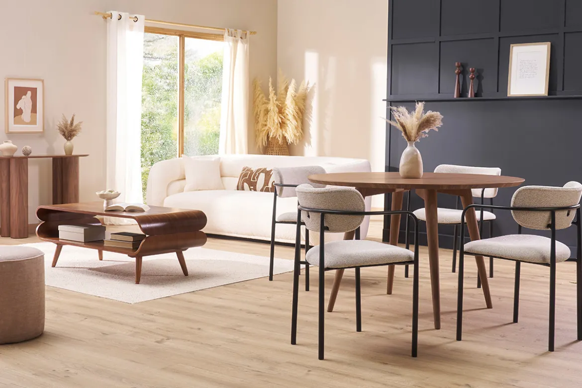 Table à manger design ronde noyer D120 cm LIVIA