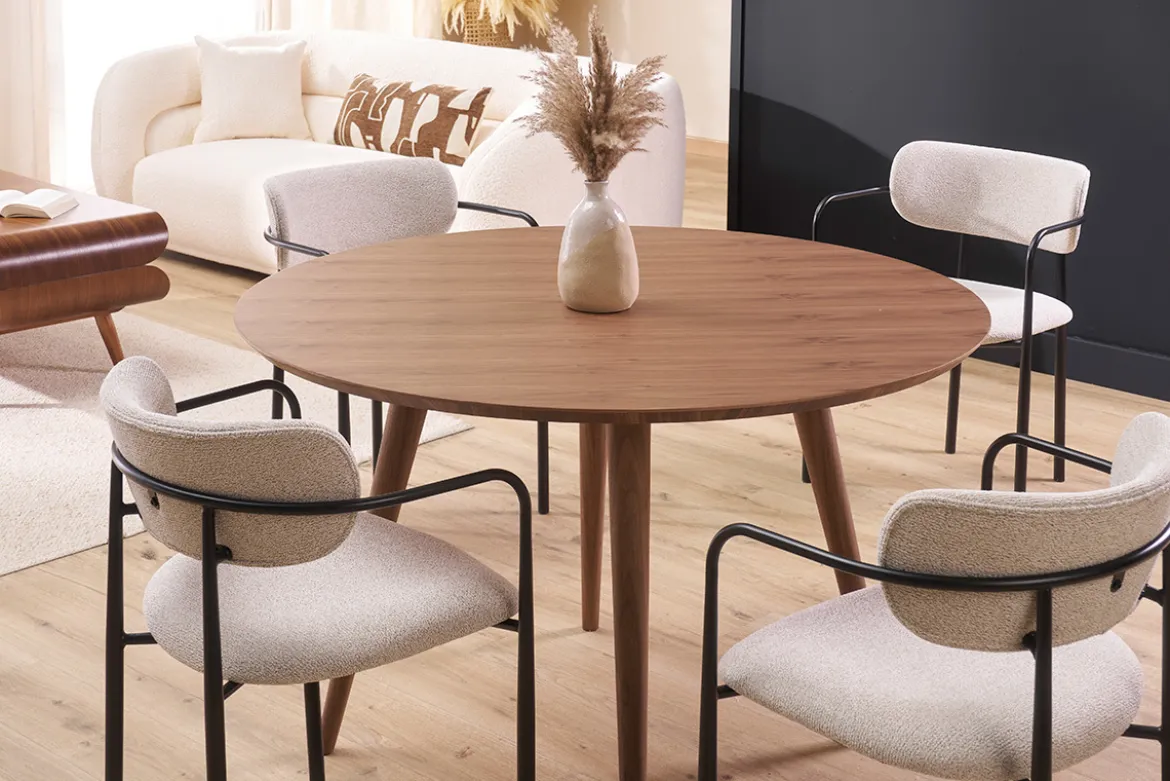 Table à manger design ronde noyer D120 cm LIVIA