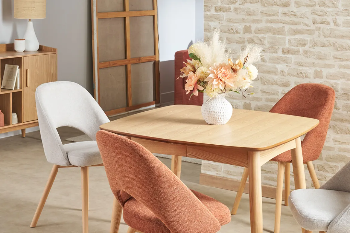 Table à manger extensible carrée en bois clair L90-130 cm NORDECO
