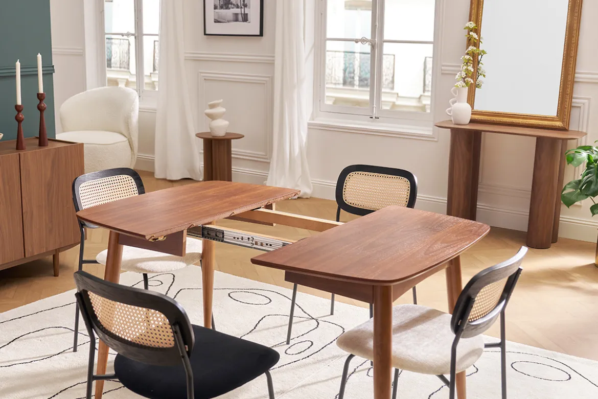 Table à manger extensible carrée en bois foncé L90-130 cm NORDECO
